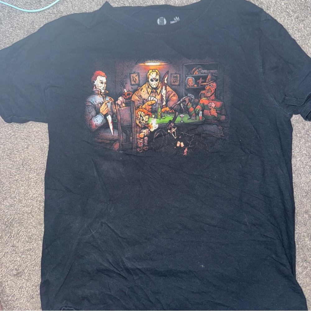 Black Short Sleeve Tee with Vibrant Cartoon Design